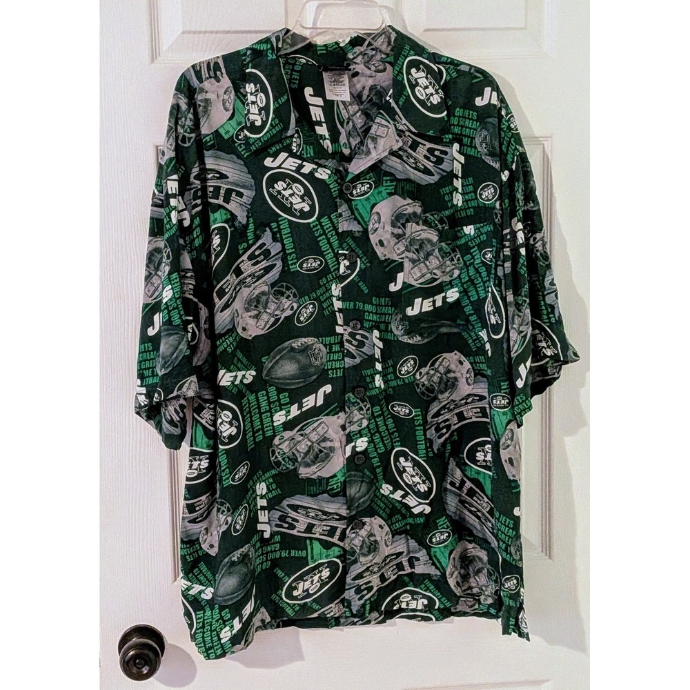 NFL New York Jets Button Up Shirt XL Football Team Apparel Green Hawaiian 90's‎